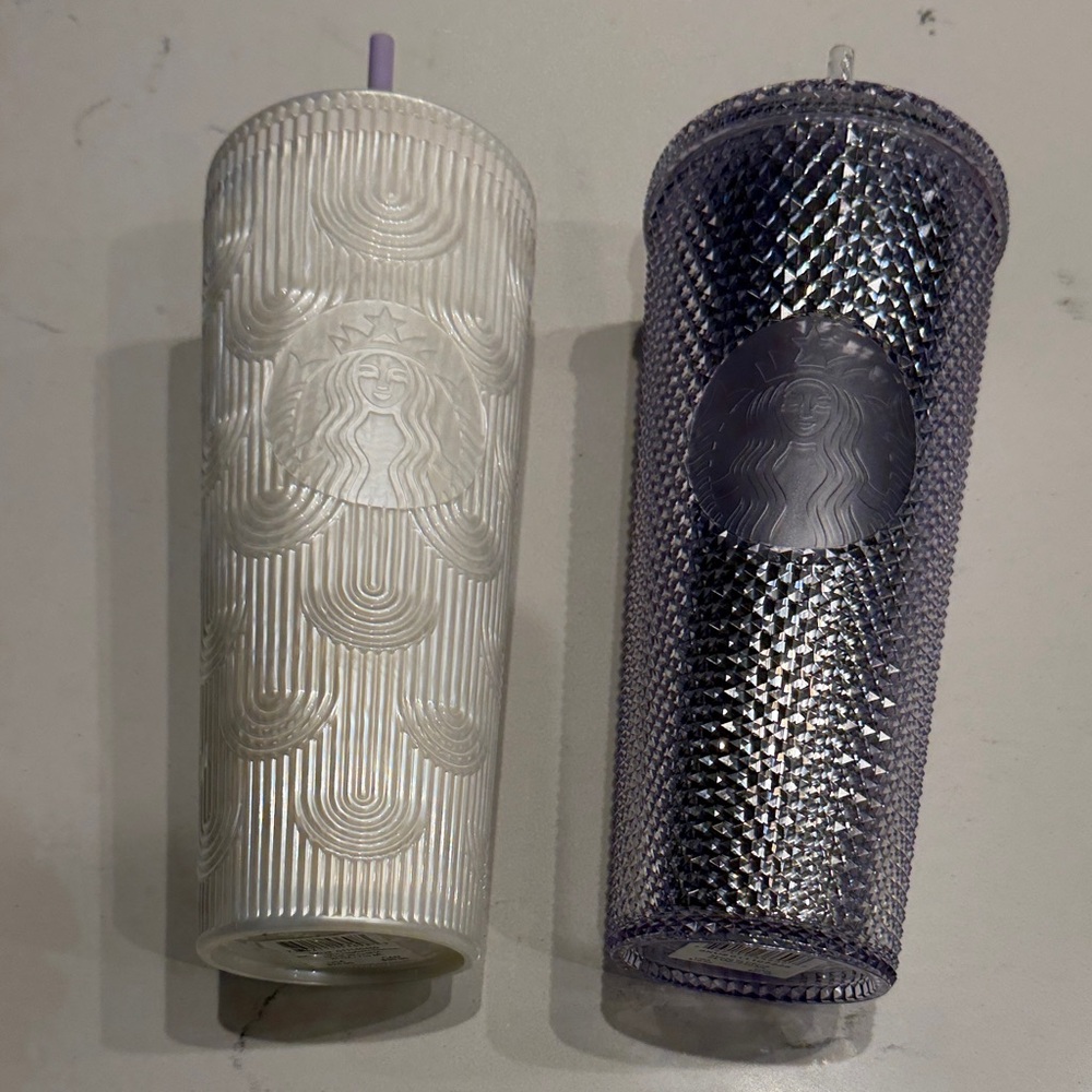 Starbucks Textured White and Studded Silver Cup 24oz NEW